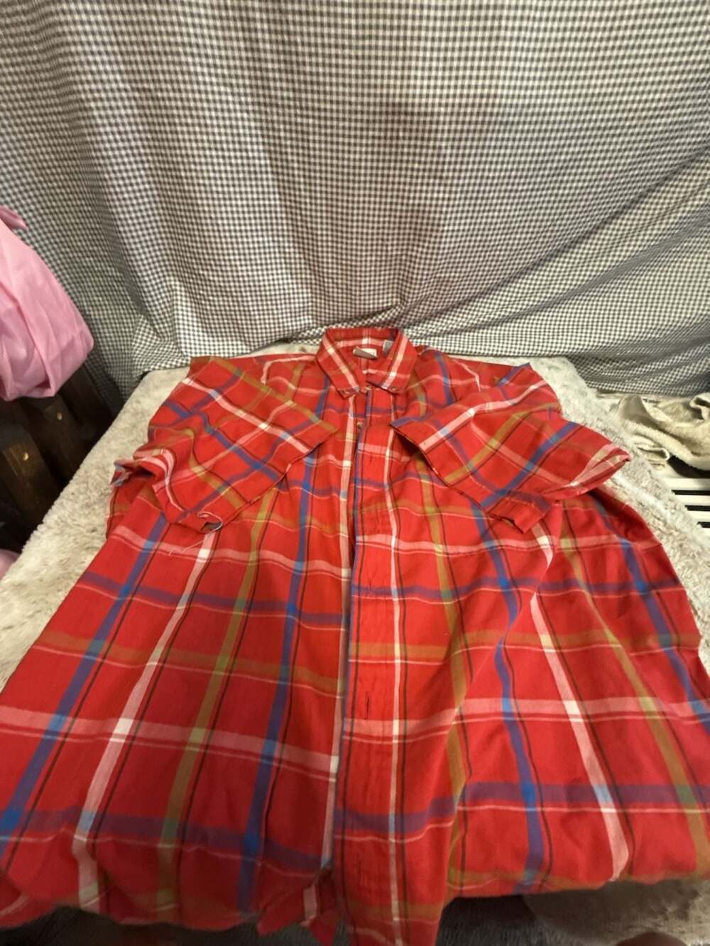 Saddlebrook Red Plaid Button-Up Shirt Dress, Size XL, 65% Polyester 35% Cotton